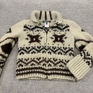 Bonpoint Alpaca Wool Blend Cozy Knit Kids Jacket - Cream and Brown